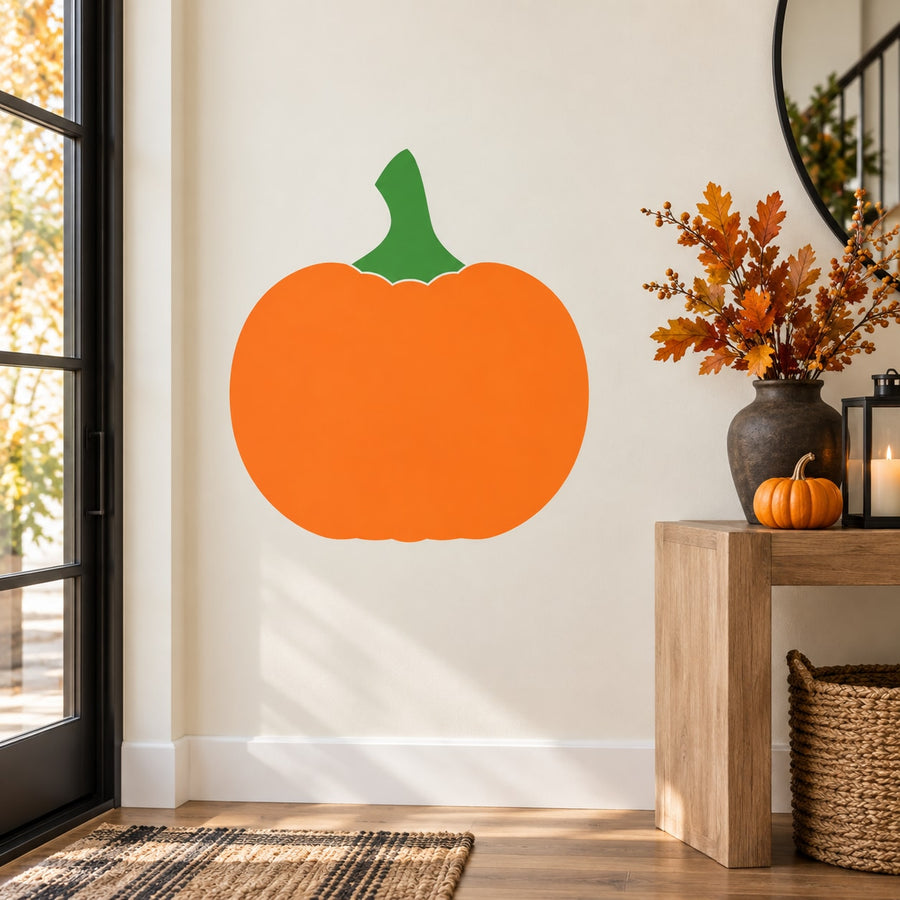 Orange pumpkin Halloween sticker with green stem