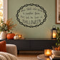 Halloween wall decal with black cat and pumpkin text inside circular wreath