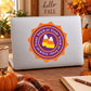 Halloween trick-or-treat seal sticker with orange border and purple candy corn icon