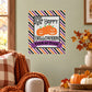 Happy Halloween decorative pumpkin-style wall decal with striped border and text