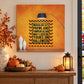 Square chevron style Halloween lettering sticker with yellow text on black background