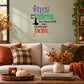 Printed die-cut decal featuring witch, monsters and devil quote in colorful lettering