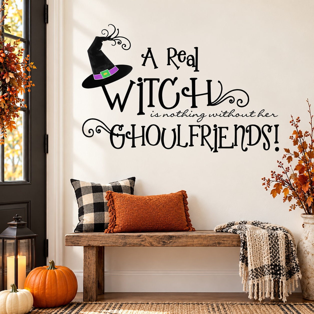 Witch and Ghoulfriends wall decal with black hat icon and stylized text