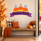 Trick or Treat candy corn banner style sticker with purple ribbon
