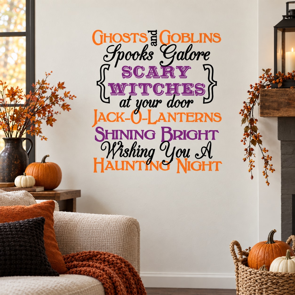 Halloween wall decal with spooky typography: 'Haunting Night'