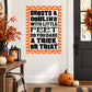 Halloween wall decal with orange chevron border and black quote text: 'Ghosts & Goblins'