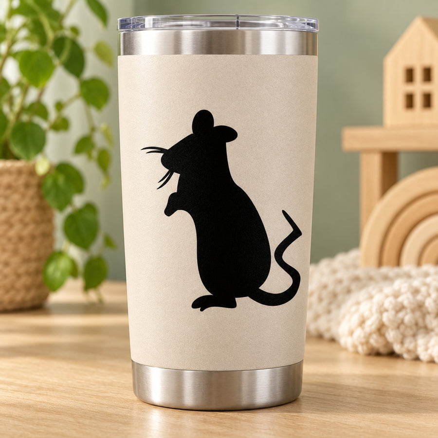 Standing rat decal with black silhouette on light beige surface