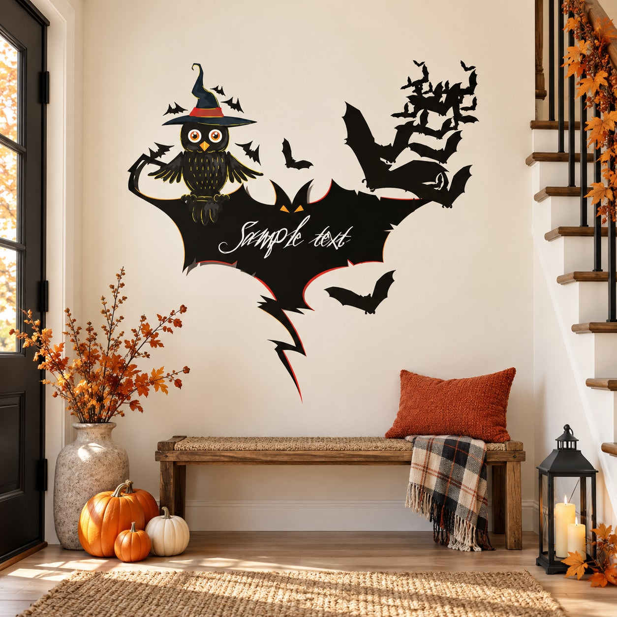 Black bat wall sign with curved placeholder text