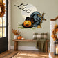 Halloween tombstone and full moon printed die-cut wall decal with bats and pumpkins