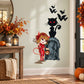 Halloween devil girl and black cat tombstone printed die-cut decal with bats