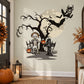 Halloween graveyard trick-or-treater printed die-cut decal with skeleton, tombs, pumpkins