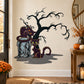 Spooky cats and tombstone printed die-cut decal with purple cat and RIP headstone