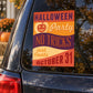 Halloween Party typographic sticker with jack-o-lantern, “No Tricks just treats,” Oct 31