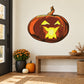Orange jack-o-lantern Halloween mouth sticker with glowing face and flame top