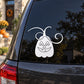 Halloween jack-o-lantern decal with curling wild-vine tendrils, white