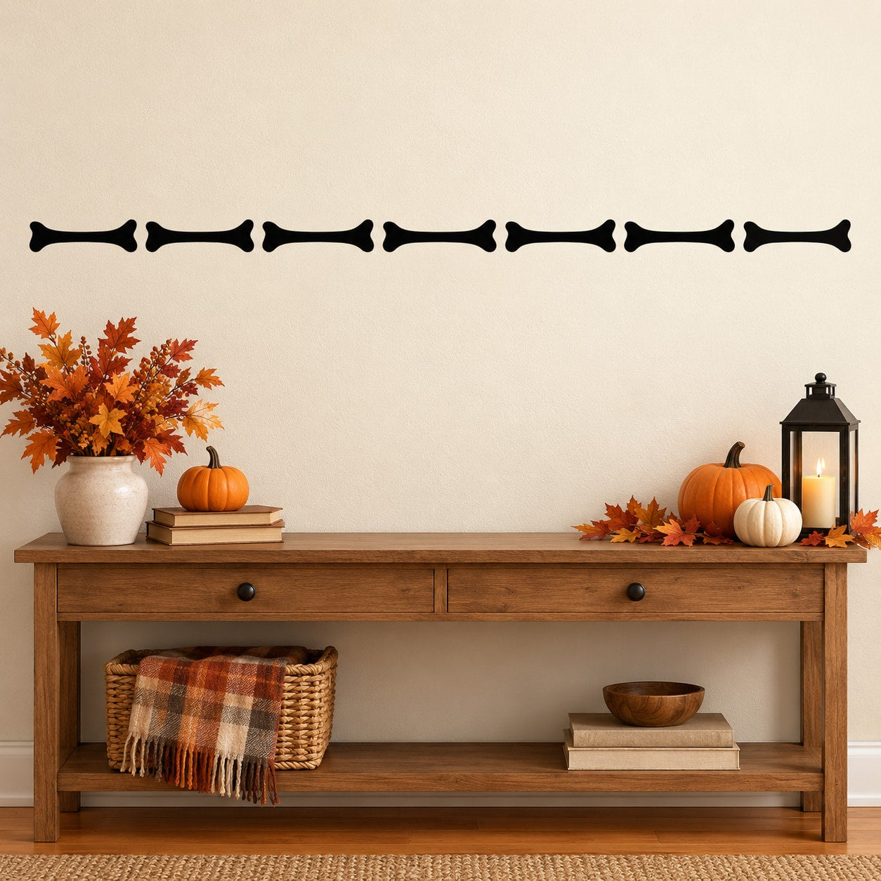Black bone line wall decal of linked skeleton bones