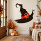 Weathered witch hat Halloween sticker with red band and yellow buckle