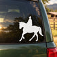 Hanover Ian horse and rider window decal, white silhouette