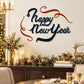 Happy New Year flourish printed die-cut decal with script lettering in red and navy