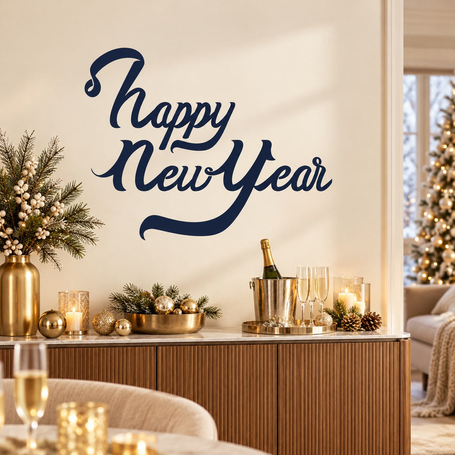 Ribbon New Year Decal — illustrative vinyl decal application mockup. Surrounding objects are not included.