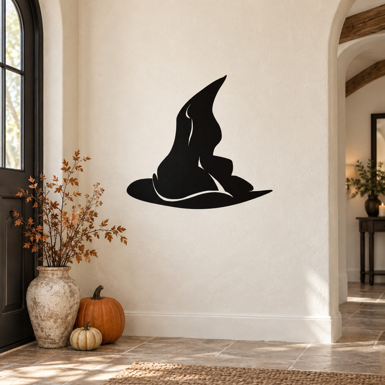 Black witch hat silhouette decal with folded brim