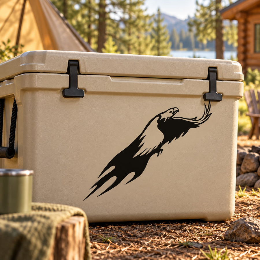 Black flying hawk decal sticker with sharp flame-like wings