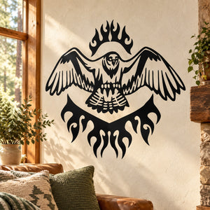 Black hawk with flame graphic wall decal