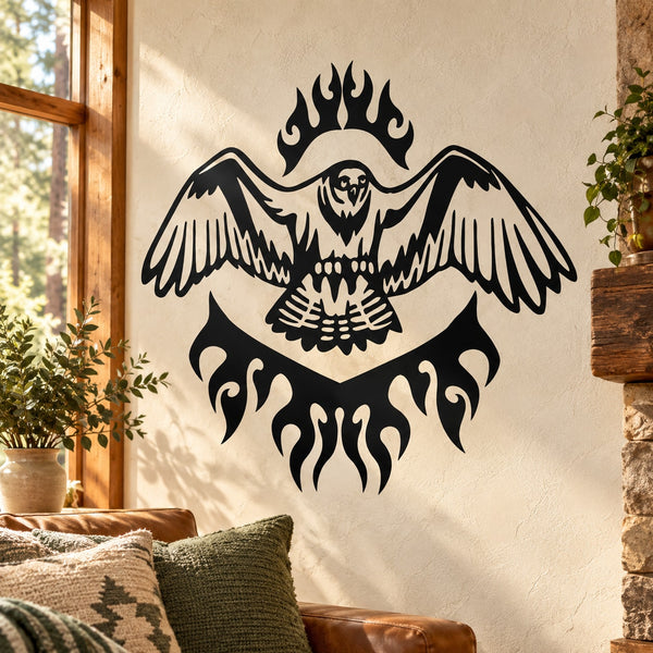 Black hawk with flame graphic wall decal