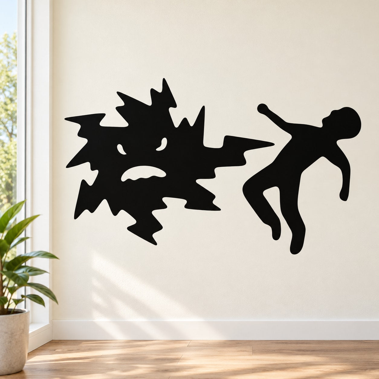 Black hazardous voltage warning decal with lightning bolt and shocked-person icon