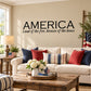 America wall decal text: 'Land of the Free, because of the brave'