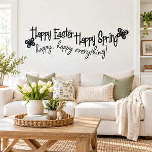 Easter spring wall decal with cursive text and small flower icons