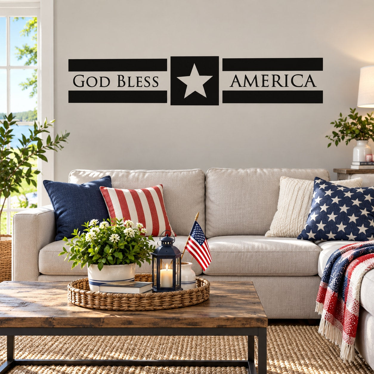 God Bless America Decal — illustrative vinyl decal application mockup. Surrounding objects are not included.