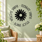 Spring wall decal: black daisy in circle with curved text Celebrate Spring Enjoy Spring