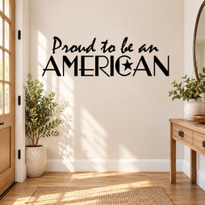 Wall decal text "Proud to be an AMERICAN" with star motif in lettering
