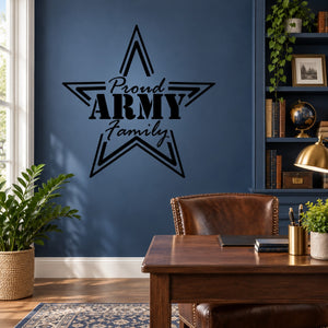 Star outline wall decal with Proud Army Family lettering, black