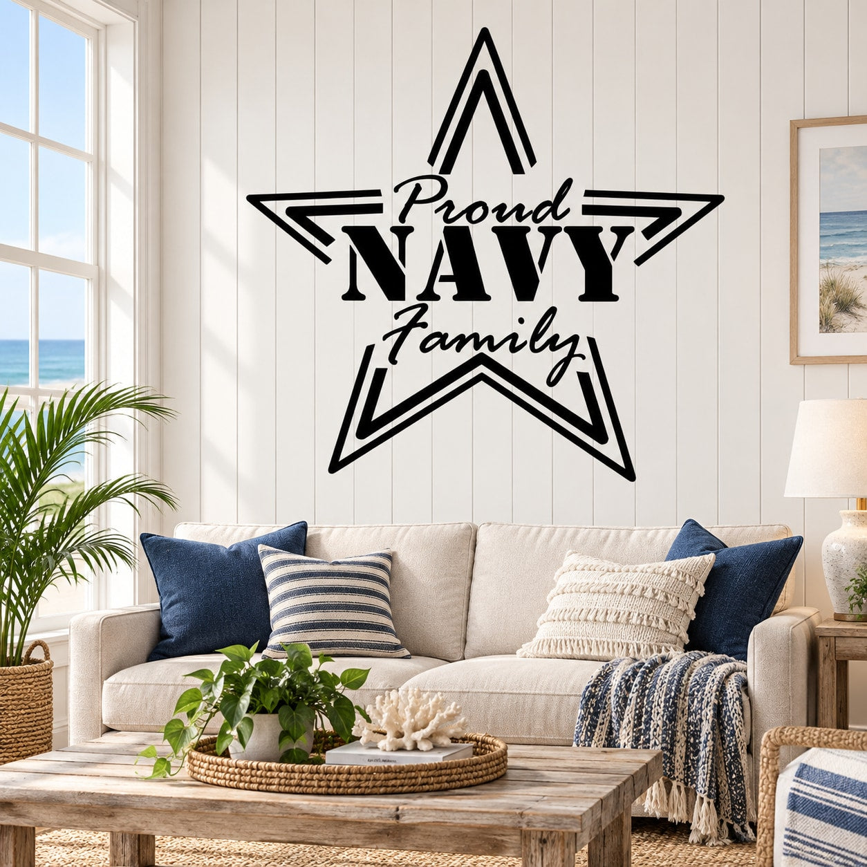Navy family star outline wall decal with “Proud” and “Family” text
