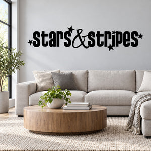 Stars and stripes wall decal with star-shaped lettering