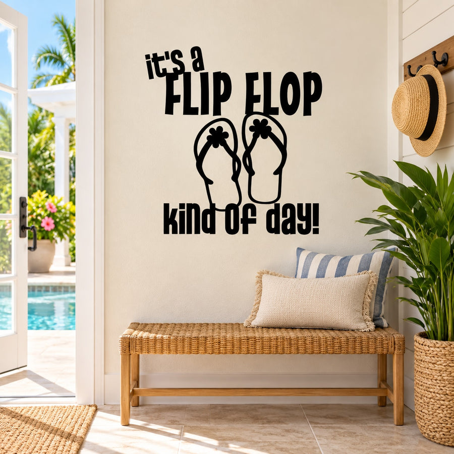 Black flip flop quote wall decal with outlined sandals design