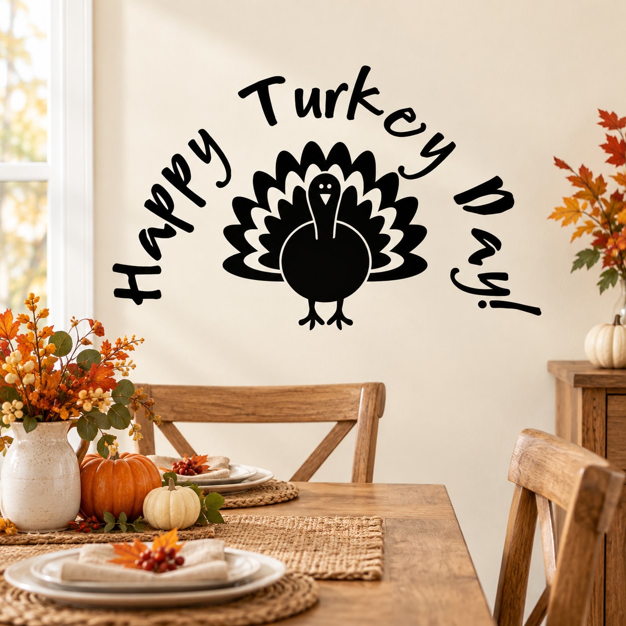 Thanksgiving wall decal: "Happy Turkey Day" text with turkey graphic