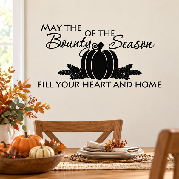 Thanksgiving wall decal with black pumpkin and text: 'May the Bounty of the Season'