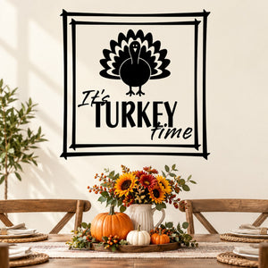Thanksgiving turkey-time family decal with black turkey icon and 'It's Turkey Time' text