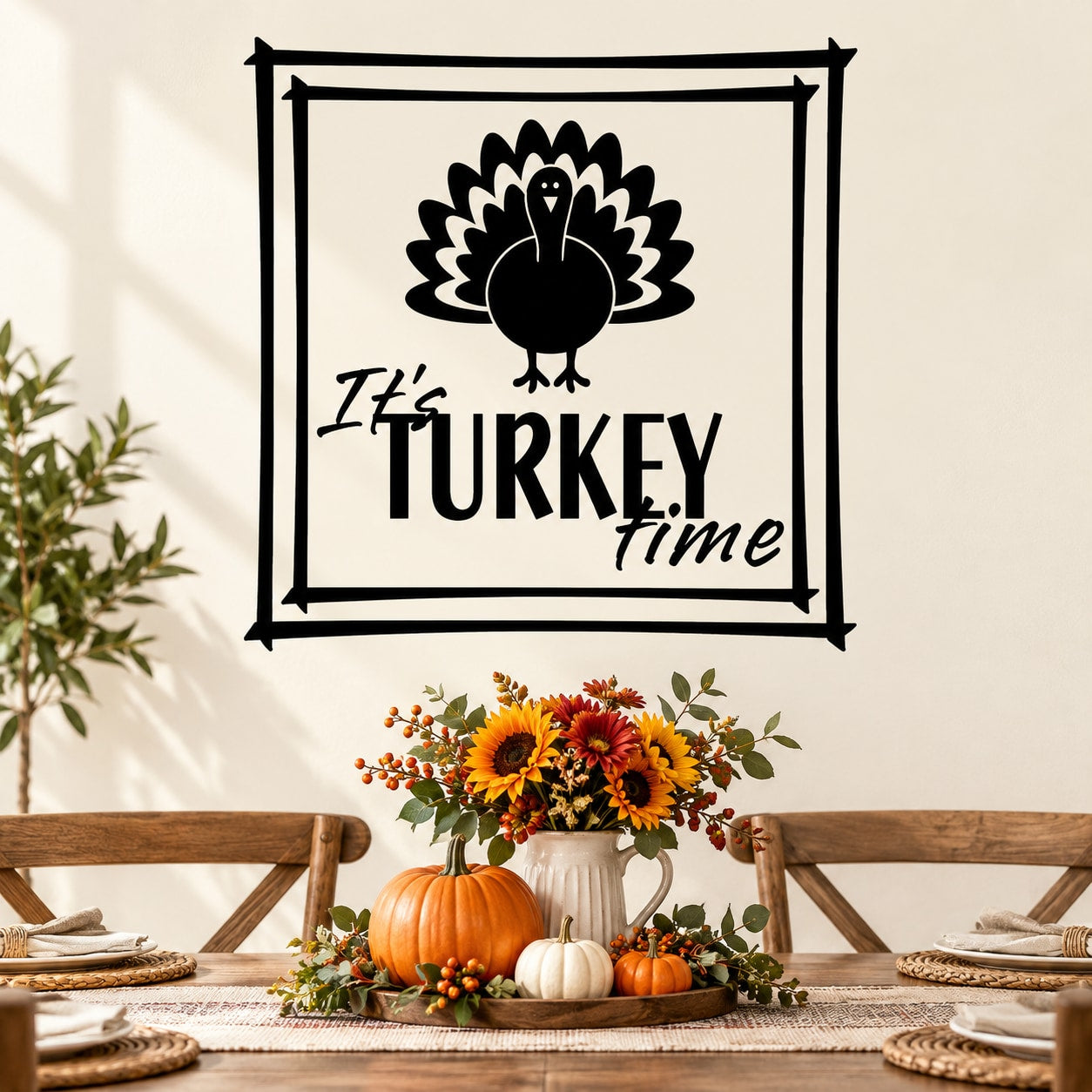 Thanksgiving turkey-time family decal with black turkey icon and 'It's Turkey Time' text