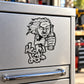 Alcohol death decal sticker: skull-faced cartoon holding beer bottle design.