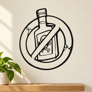 Black anti-alcohol bottle prohibition decal with crossed bottle in circle