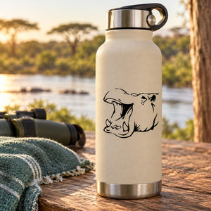 Hippo decal on white stainless steel water bottle