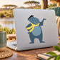 Blue hippo wearing a yellow scarf sticker on a laptop lid