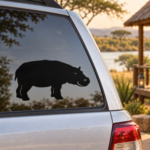 Black hippo silhouette car window decal with grazing pose