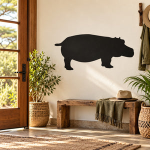 Standing hippo profile wall decal, black silhouette for home decor
