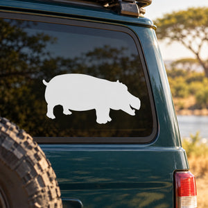 White hippo decal sticker on car window