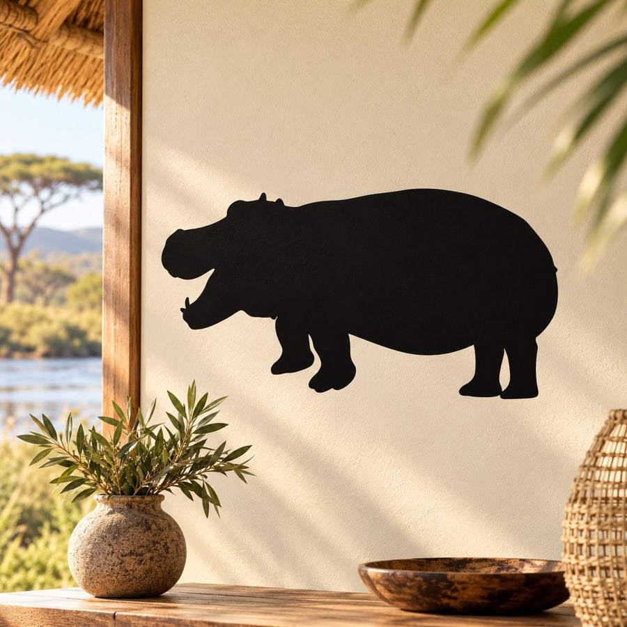 Black hippo decal with open mouth silhouette